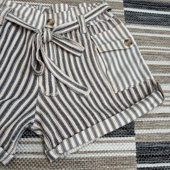 Free People One Harriet Striped Shorts Pockets Relaxed Fit Tan Black Size Large - Picture 6 of 14